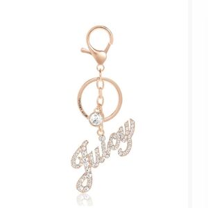 NWT JUICY COUTURE Script "Juicy" Pave Crystal/Gold Keychain
